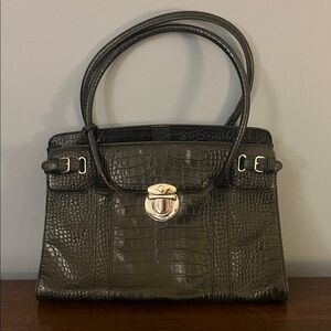 Elegant Black Crocodile-Embossed Handbag